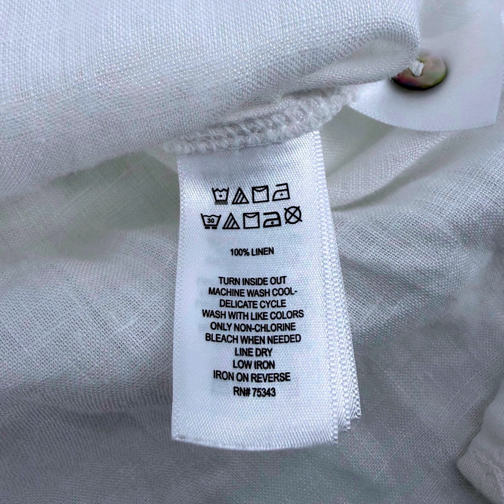Tahari White 100% Linen Roll Tab Sleeve Button Front Tunic Blouse Womens 1X - Picture 5 of 9